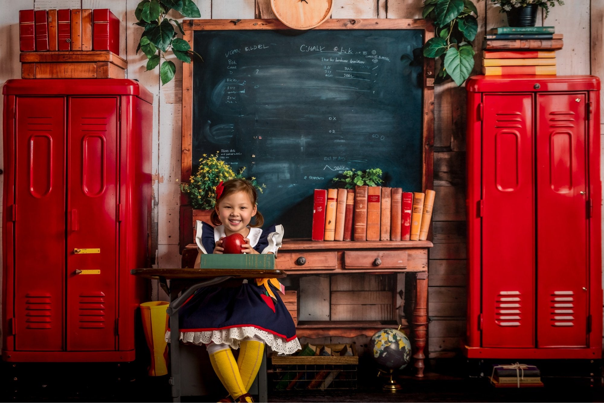 Une petite fille assise devant le bureau en classe