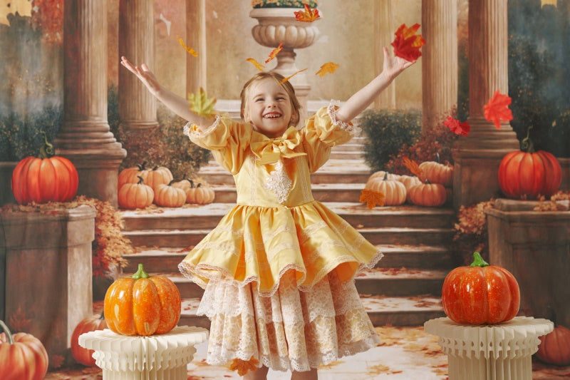Kate Sweep Mur-à-Sol Automne Citrouille Escaliers Toile de fond conçue par Emetselch - Kate Backdrop FR