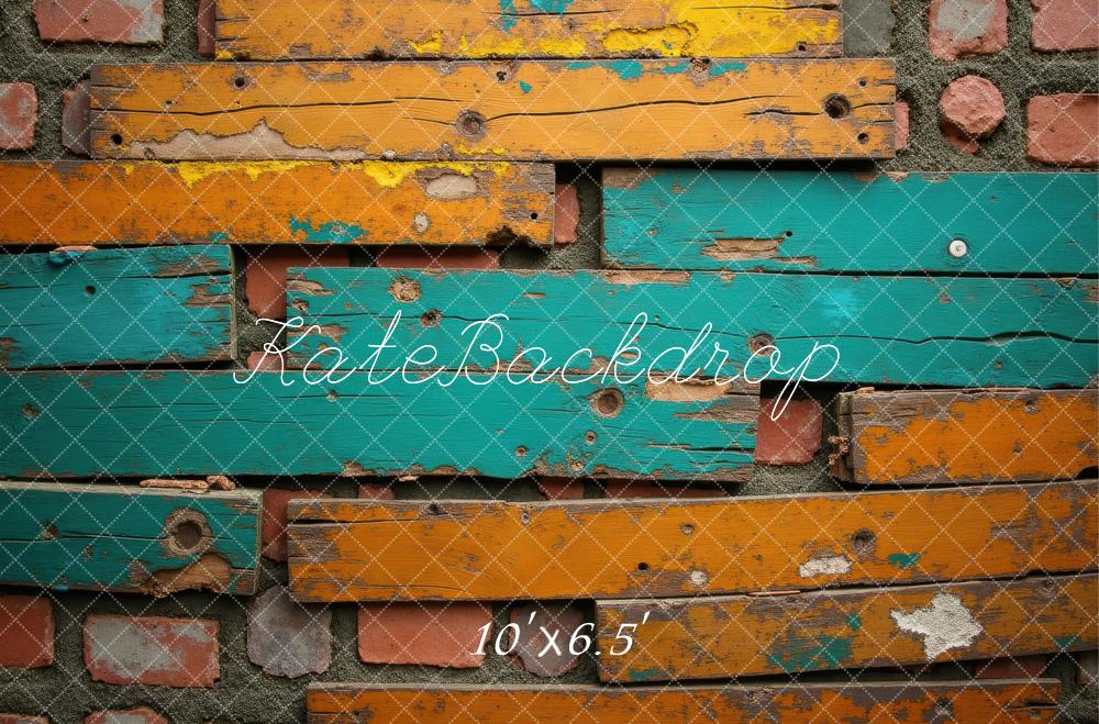 Kate Bois Coloré Mur Brique Toile de fond conçue par Laura Bybee - Kate Backdrop FR