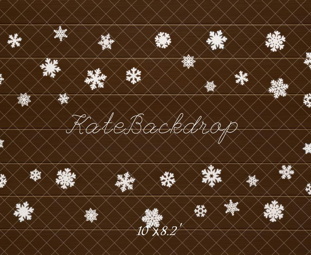 Kate Hiver Flocons Bois Marron Sol Toile de fond conçue par Mini MakeBelieve