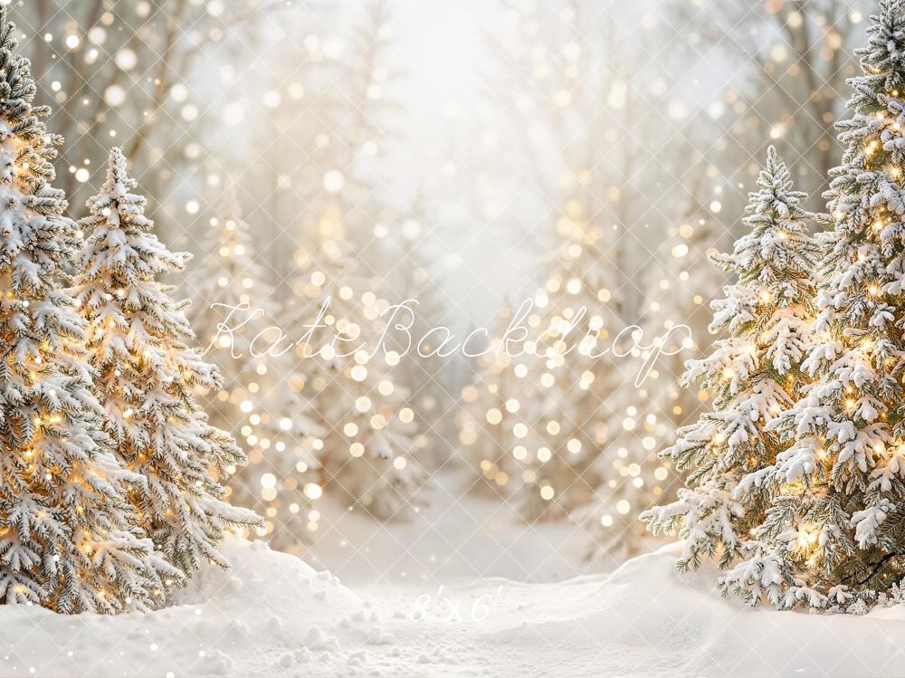 Kate Hiver Sapins Neige Lumière Toile de fond en Laine conçue par Emetselch - Kate Backdrop FR