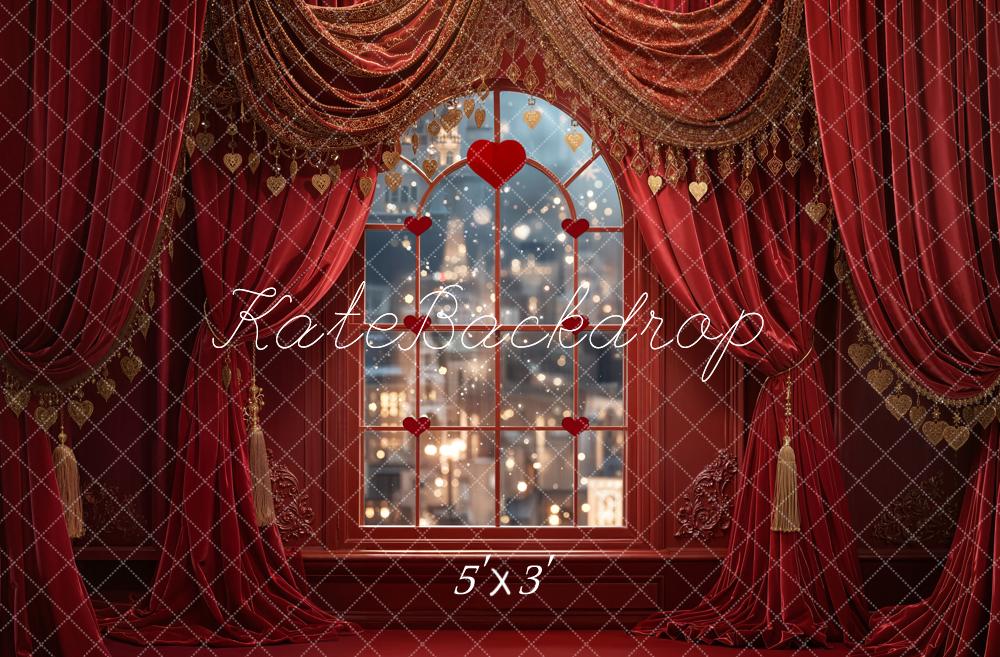 Kate Saint Valentin Fenêtre Rideaux Cœurs Toile de fond conçue par Emetselch