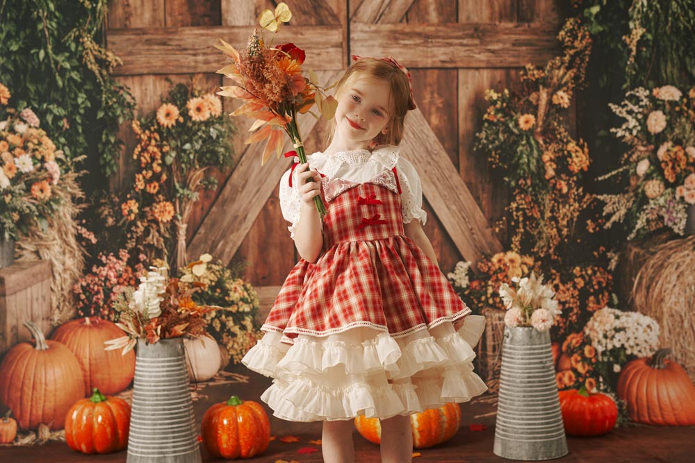 Kate Sweep Mur-à-Sol Automne Grange Porte Citrouilles Toile de fond conçue par Emetselch - Kate Backdrop FR