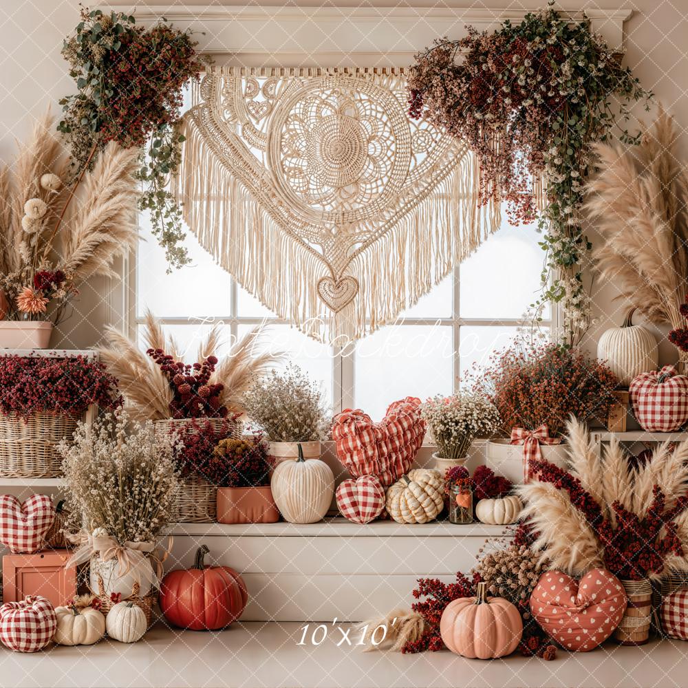 Kate Automne Boho Citrouilles Pampas Coeurs Toile de fond conçue par Emetselch