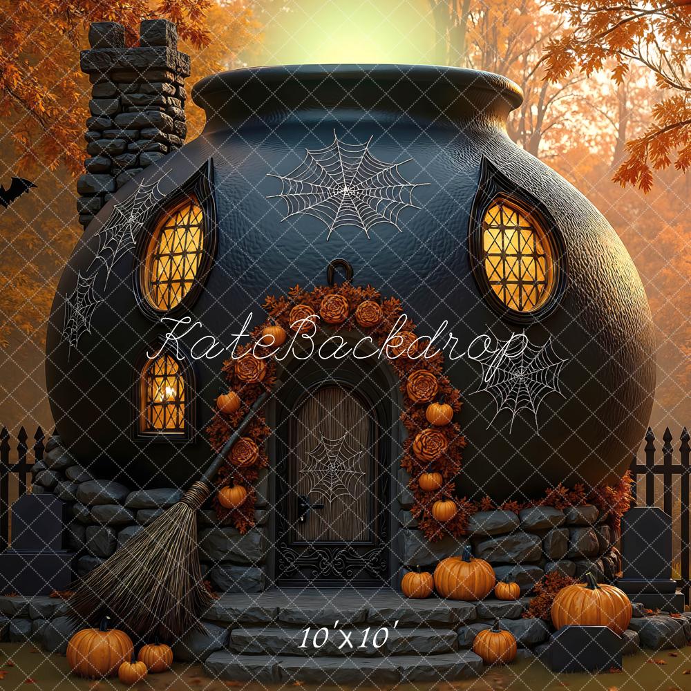 Kate Halloween Maison Sorcière Citrouilles Toile de fond conçue par Mini MakeBelieve - Kate Backdrop FR