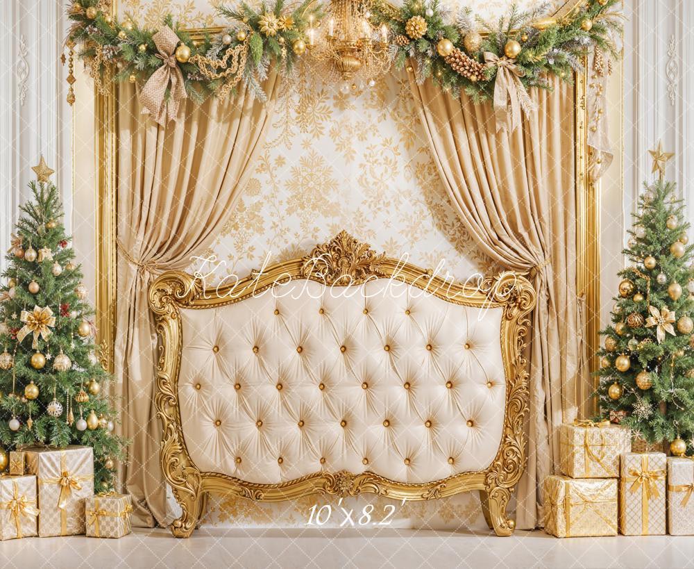Kate Sapin de Noël Tête de lit Cadeaux Doré Toile de fond conçue par Emetselch - Kate Backdrop FR