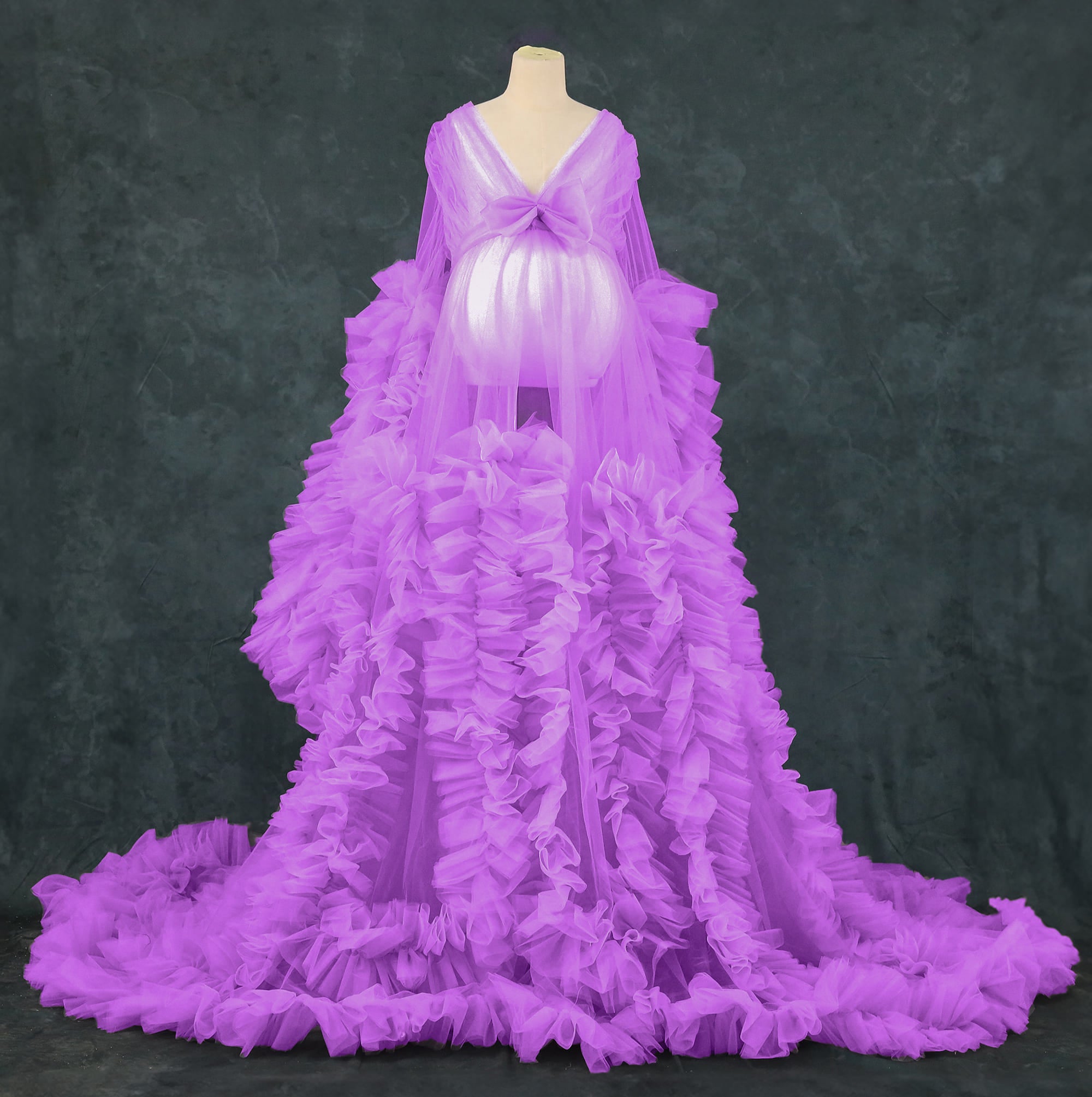 Kate Maille Col en V Manches longues Robe de Grossesse pour Séance Photo - Kate Backdrop FR