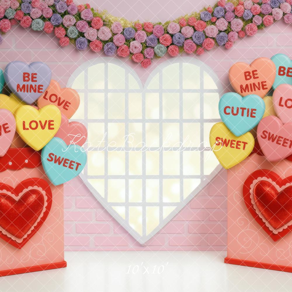 Kate Saint Valentin Cœurs Fenêtre Fleurs Toile de fond conçue par Mini MakeBelieve