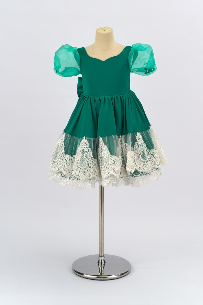 Kate Vert Manches bouffantes Nœud Robe Enfant Pour la Photographie - Kate Backdrop FR