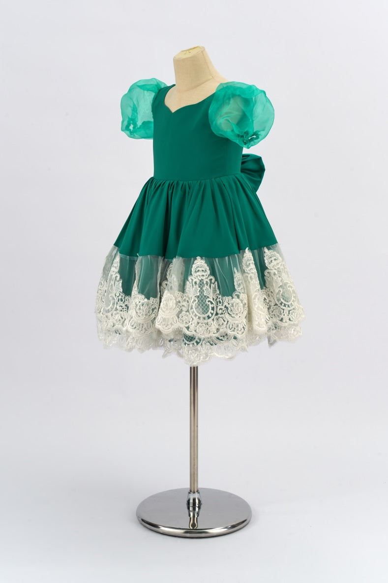Kate Vert Manches bouffantes Nœud Robe Enfant Pour la Photographie - Kate Backdrop FR