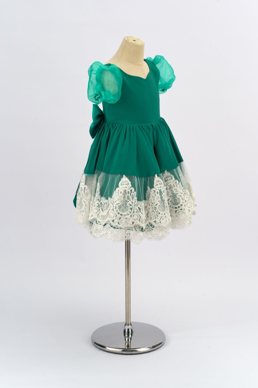 Kate Vert Manches bouffantes Nœud Robe Enfant Pour la Photographie - Kate Backdrop FR