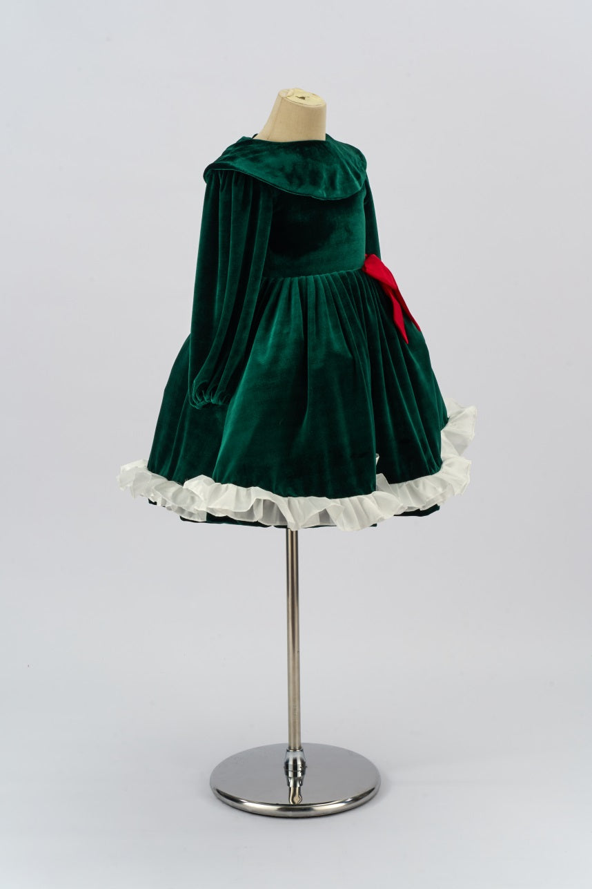 Kate Vert Velours Manches longues Nœud Robe Enfant Pour la Photographie - Kate Backdrop FR