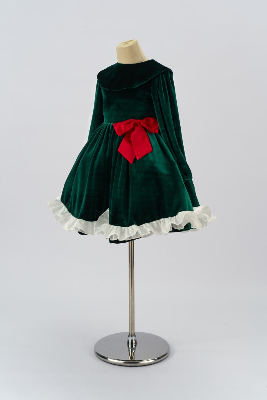 Kate Vert Velours Manches longues Nœud Robe Enfant Pour la Photographie - Kate Backdrop FR