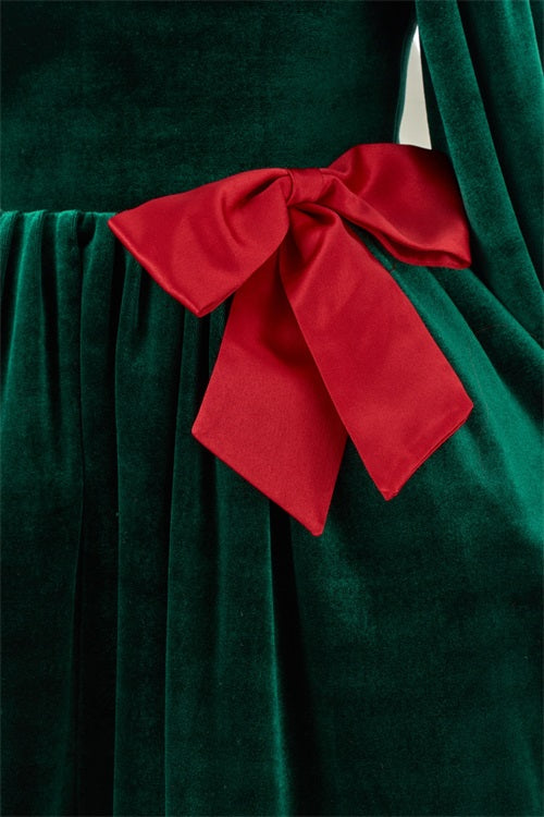 Kate Vert Velours Manches longues Nœud Robe Enfant Pour la Photographie - Kate Backdrop FR