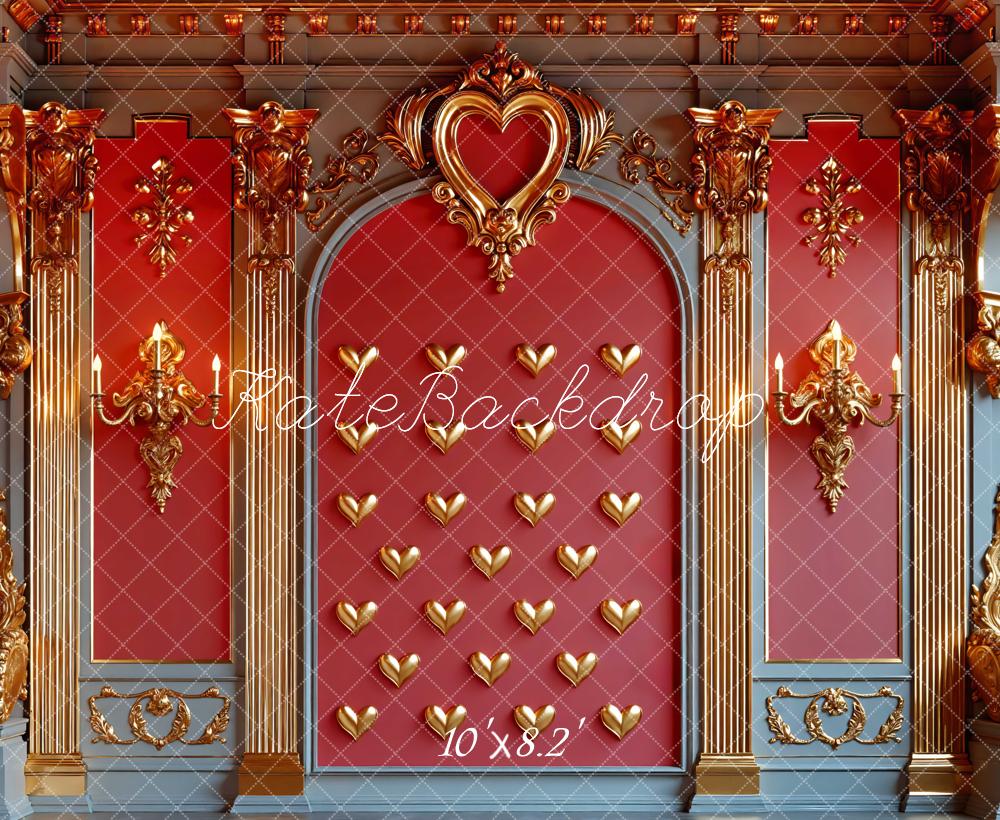 Kate Saint Valentin Mur Baroque Rouge Cœurs Toile de fond conçue par Mini MakeBelieve