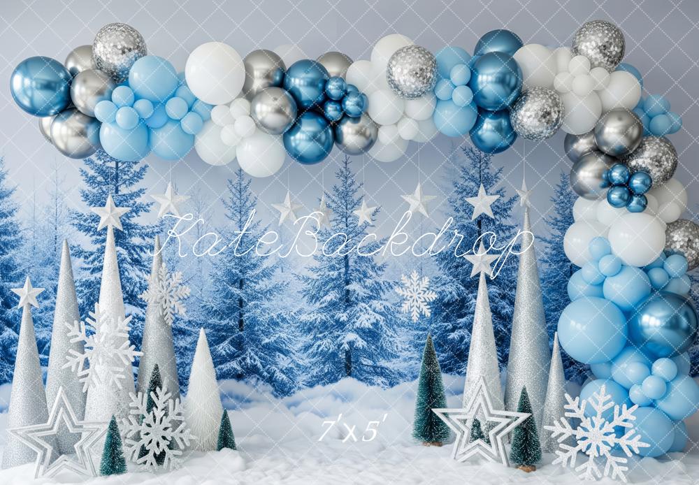 Kate Hiver Arbres Ballons Étoiles Neige Toile de fond conçue par Patty Roberts