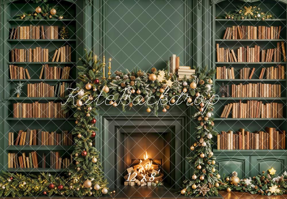Kate Noël Cheminée Livres Vert Toile de fond en Laine conçue par Emetselch - Kate Backdrop FR