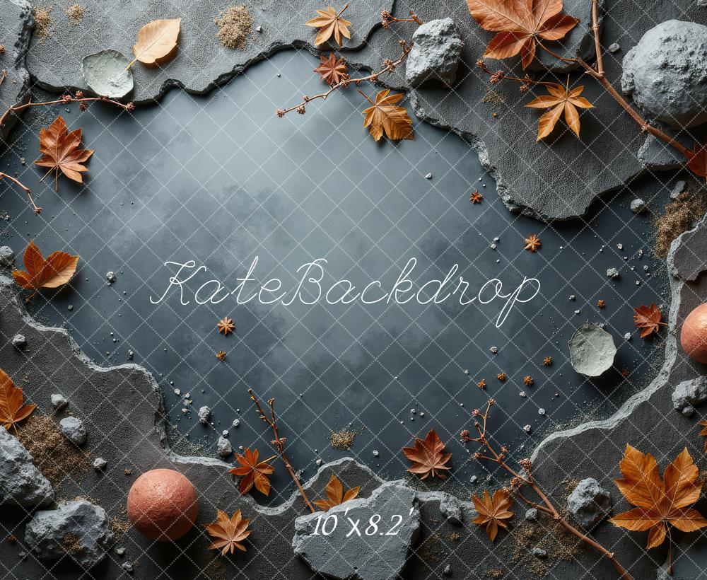 Kate Automne Feuilles Roches Gris Sol Toile de fond conçue par Laura Bybee - Kate Backdrop FR