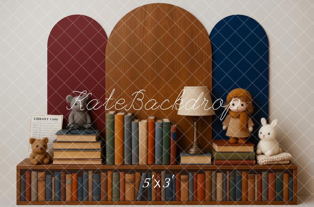 Kate Bibliothèque Jouets Peluches Livres Toile de fond conçue par Patty Roberts - Kate Backdrop FR