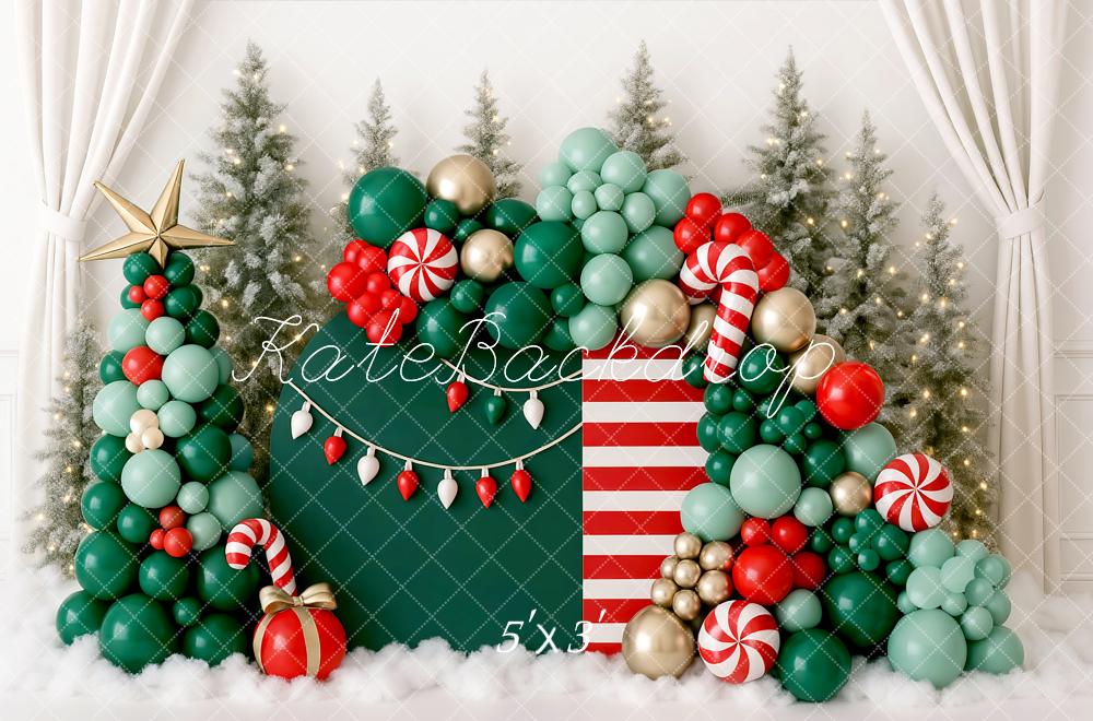 Kate Noël Ballons Sapin Rayures Toile de fond conçue par Mini MakeBelieve - Kate Backdrop FR