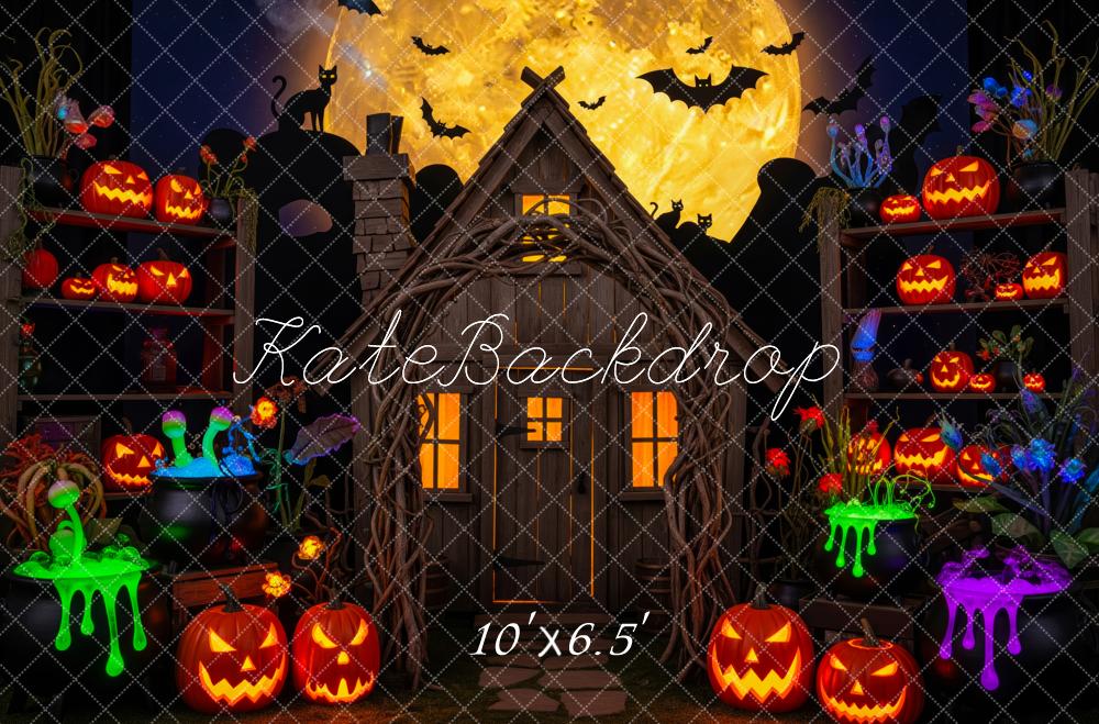 Kate Halloween Maison Citrouilles Lune Toile de fond conçue par Patty Roberts