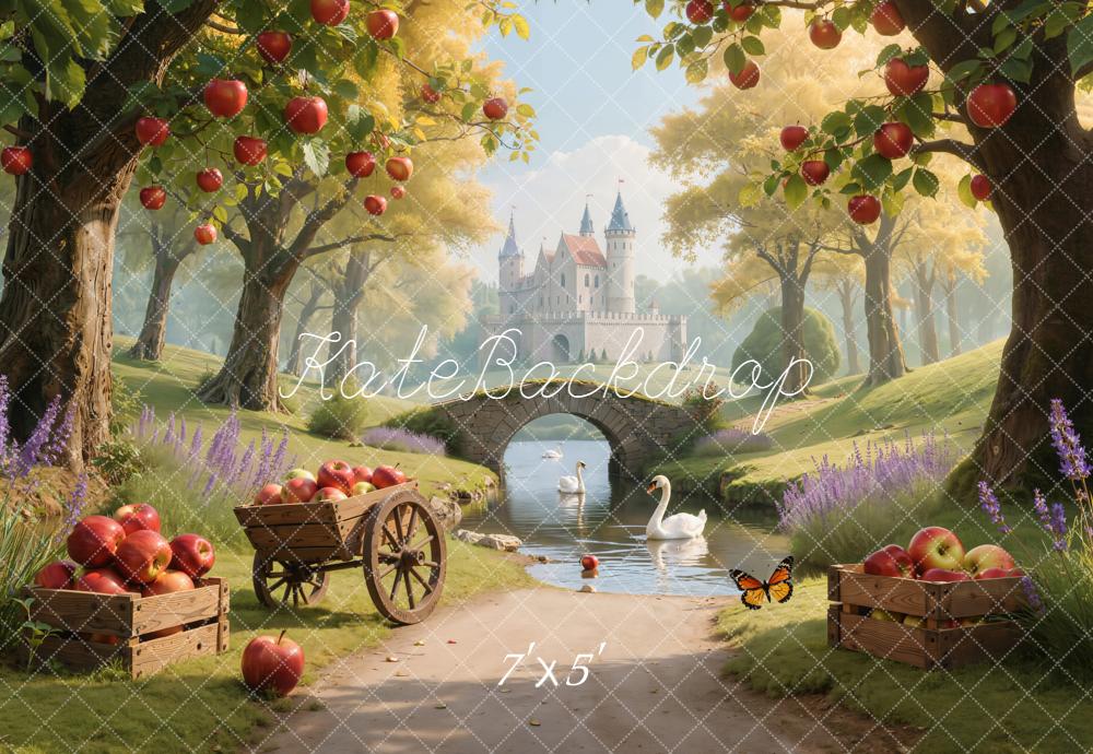 Kate Château Pommiers Cygnes Rivière Toile de fond conçue par Emetselch - Kate Backdrop FR