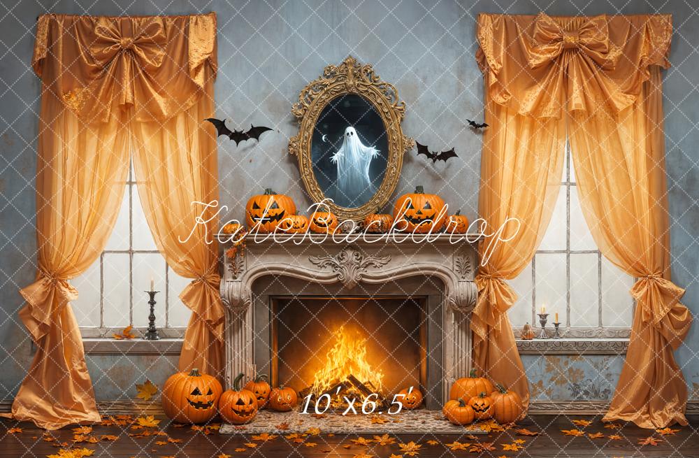 Kate Halloween Cheminée Citrouilles Fantôme Toile de fond conçue par Emetselch - Kate Backdrop FR