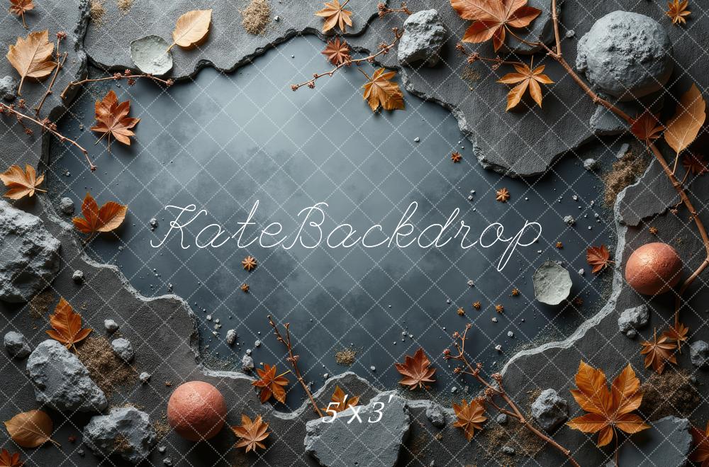 Kate Automne Feuilles Roches Gris Sol Toile de fond conçue par Laura Bybee - Kate Backdrop FR