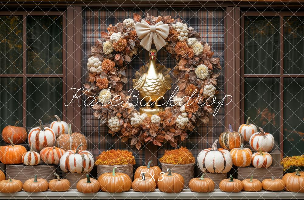 Kate Automne Citrouilles Couronne Fenêtre Toile de fond conçue par Mini MakeBelieve - Kate Backdrop FR