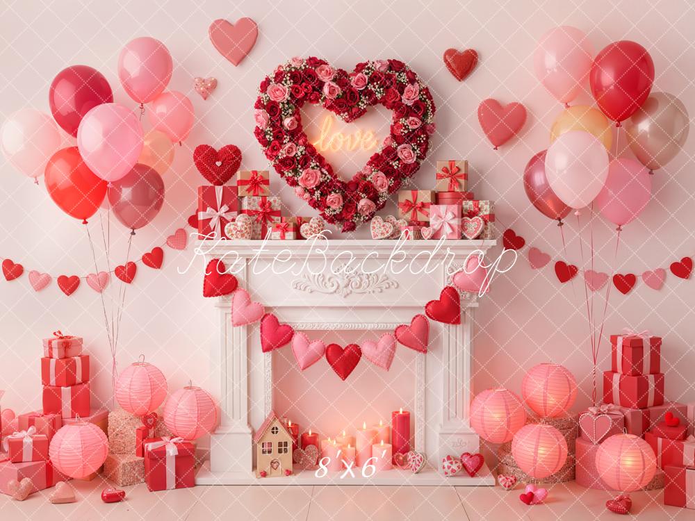 Kate Saint Valentin Cœurs Ballons Cadeaux Toile de fond conçue par Emetselch - Kate Backdrop FR