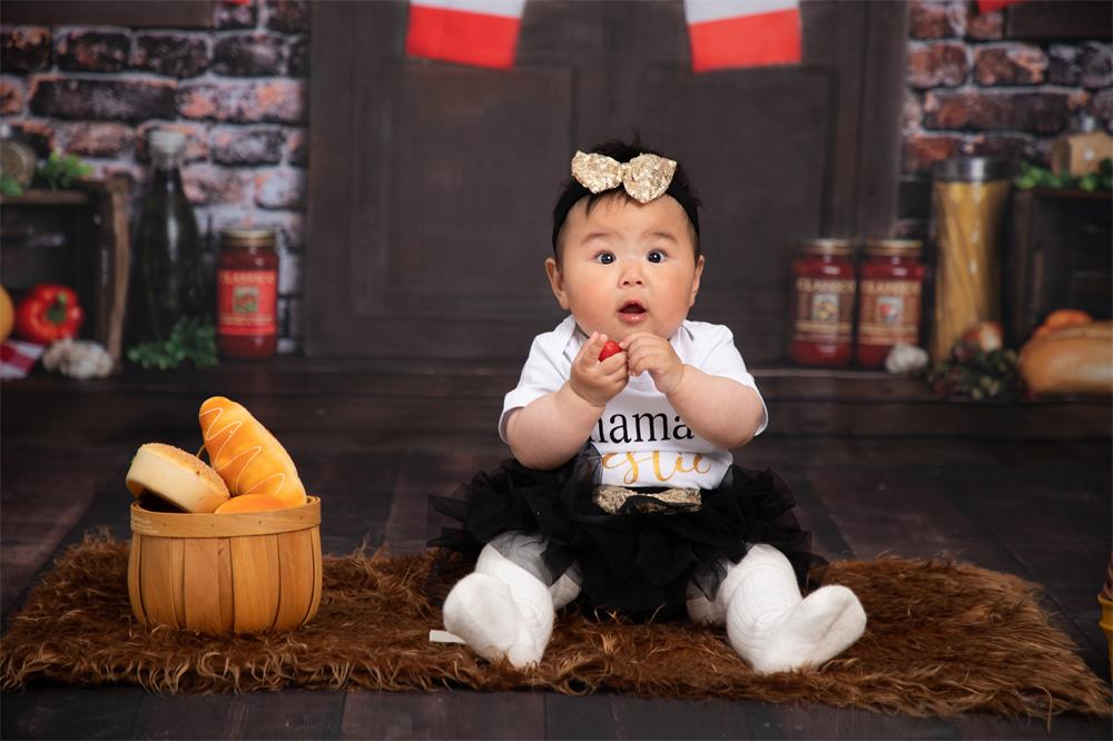 Kate Spaghetti Cake smash Brique Cuisine Pain Toile de fond conçue par Rose Abbas - Kate Backdrop FR