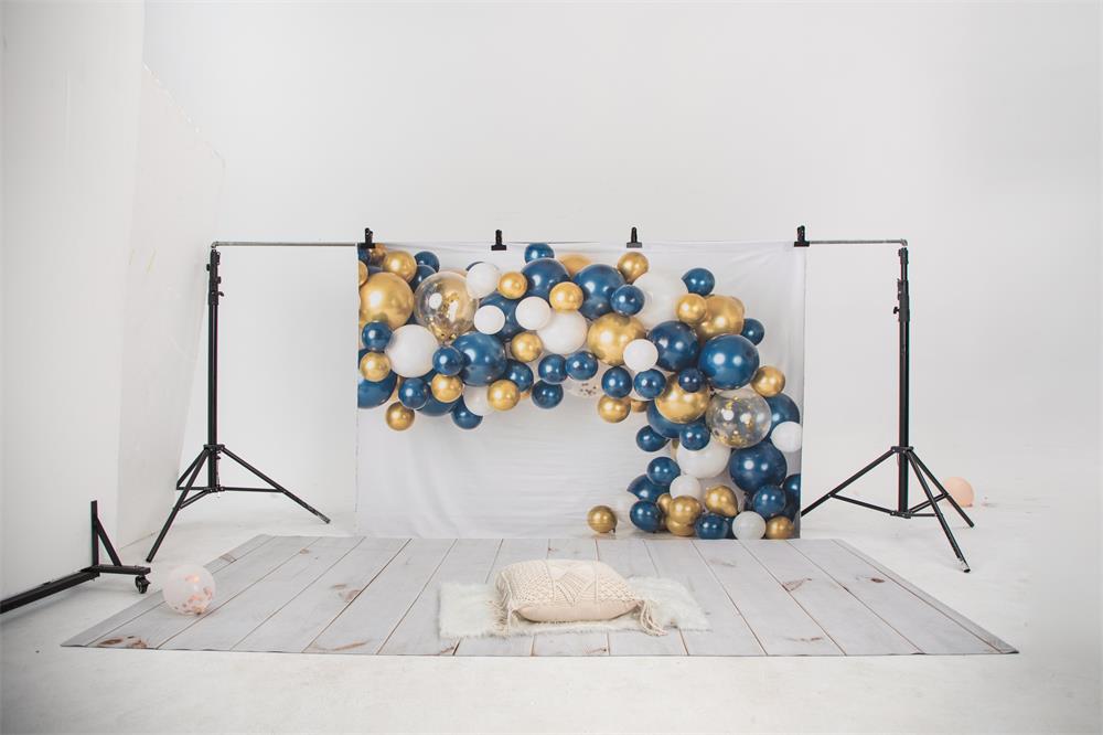 Kate Ballons Bleu marine & Doré Anniversaire Toile de fond conçue par Mandy Ringe - Kate Backdrop FR