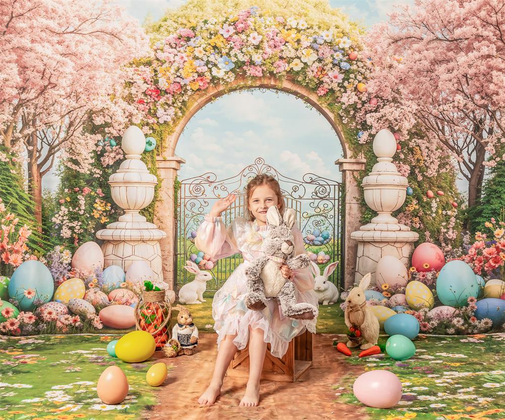 Kate Pâques Lapin Coloré Arche de fleurs Toile de fond conçue par Chain Photographie - Kate Backdrop FR