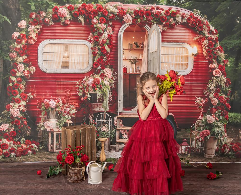 Kate Saint Valentin Fleurs Maison extérieure Toile de fond conçue par Emetselch