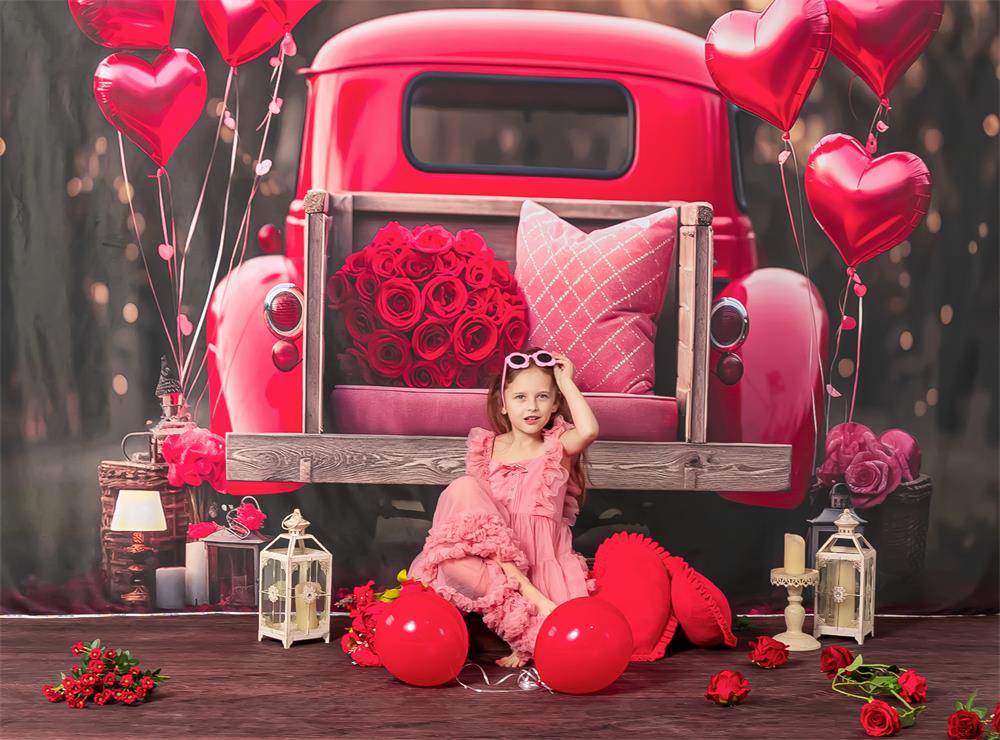 Kate Saint Valentin Amour Rouge Ballons Camion Toile de fond conçue par Chain Photographie - Kate Backdrop FR