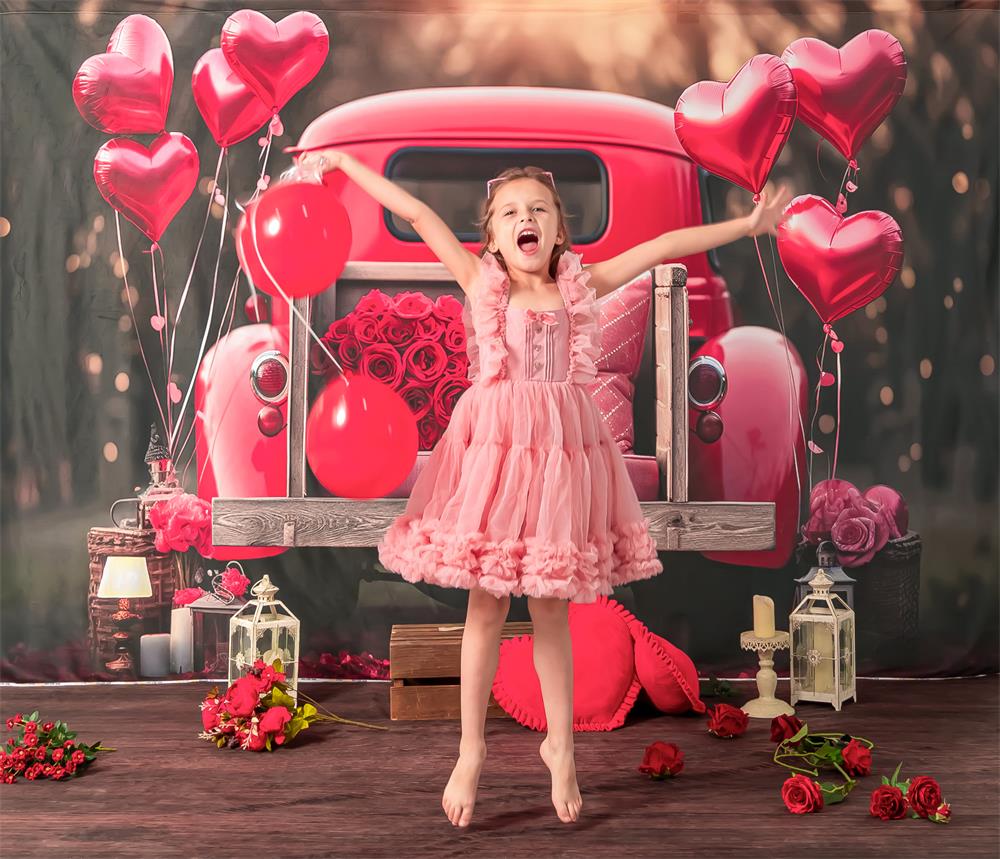 Kate Saint Valentin Amour Rouge Ballons Camion Toile de fond conçue par Chain Photographie - Kate Backdrop FR