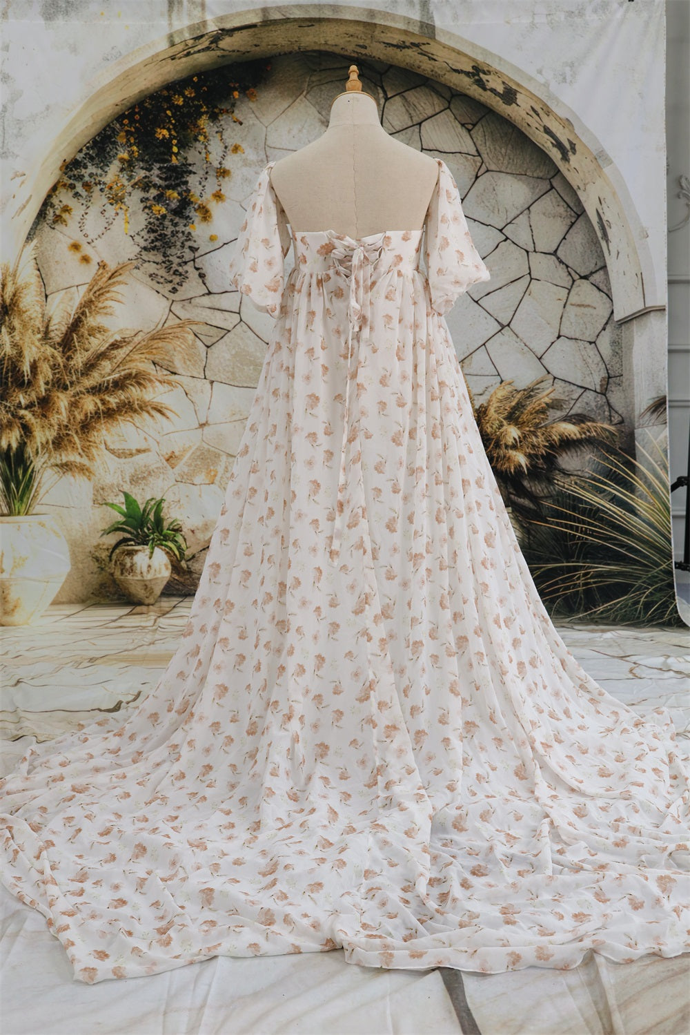 Kate Mousseline Fleur Imprimée Blanc Robe de Grossesse pour Séance Photo - Kate Backdrop FR