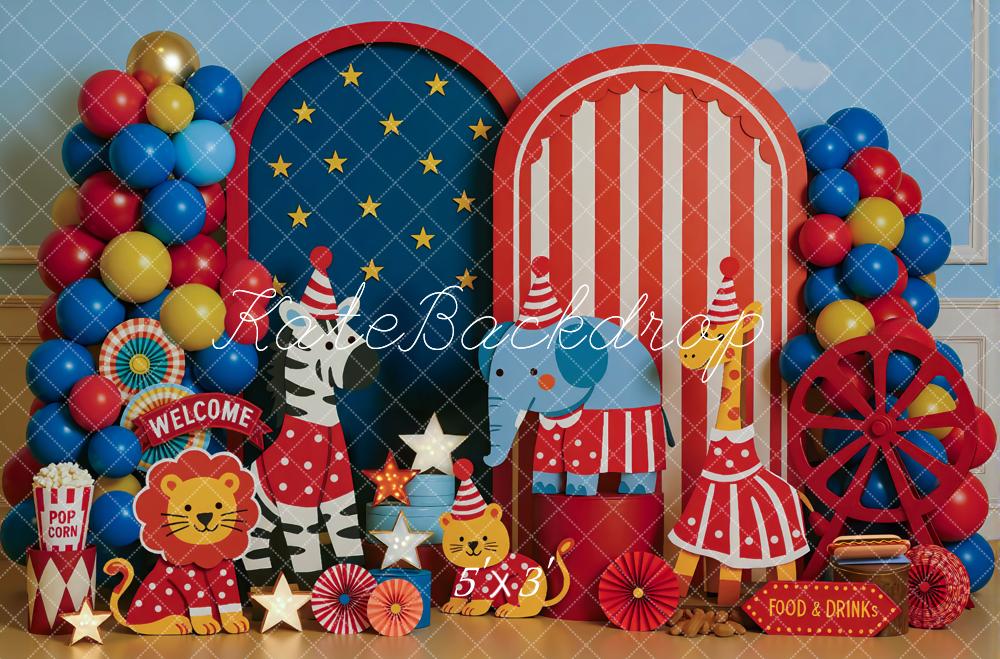 Kate Enfant Cirque Animaux Ballons Toile de fond conçue par Mini MakeBelieve