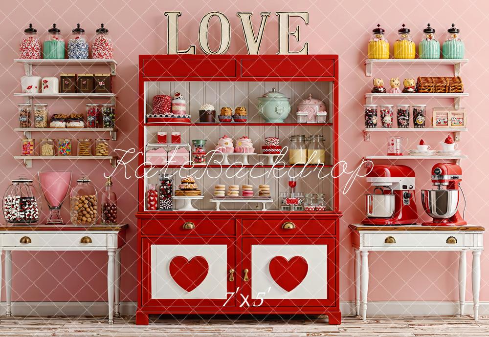 Kate La Saint Valentin Cuisine Pâtisserie Rouge Toile de fond conçue par Emetselch - Kate Backdrop FR