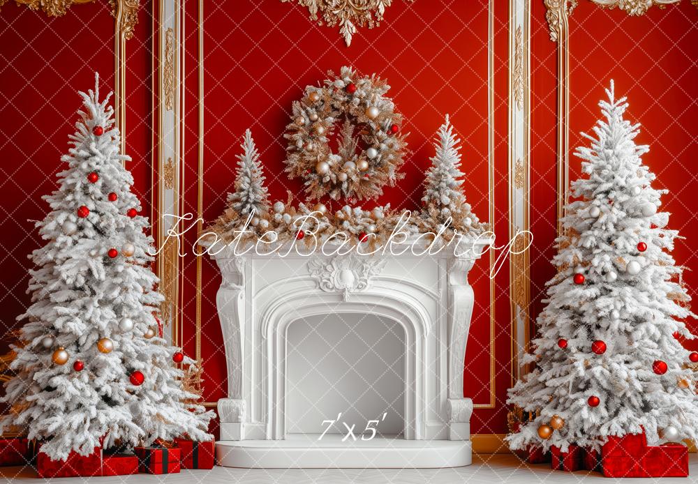 Kate Noël Sapins Cheminée Vintage Rouge Toile de fond conçue par Patty Roberts