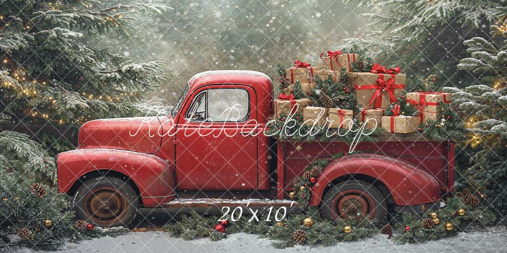 Kate Noël Camion Rouge Cadeaux Sapins Toile de fond conçue par Emetselch - Kate Backdrop FR