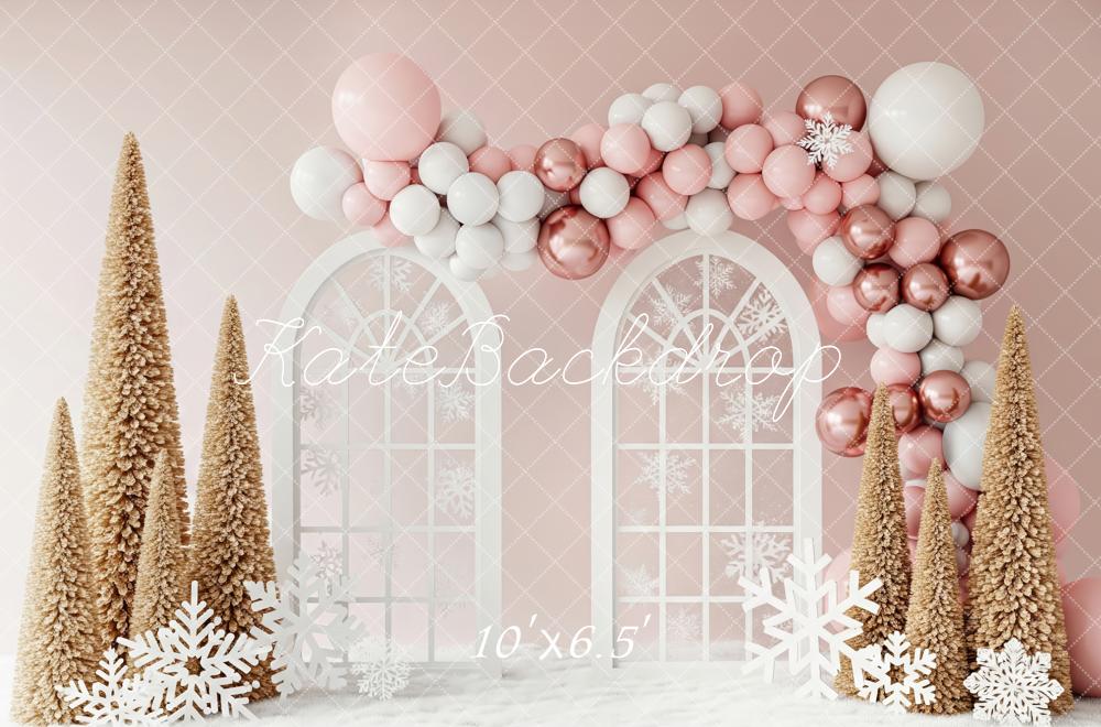 Kate Hiver Arches Ballons Neige Arbres Toile de fond conçue par Patty Roberts