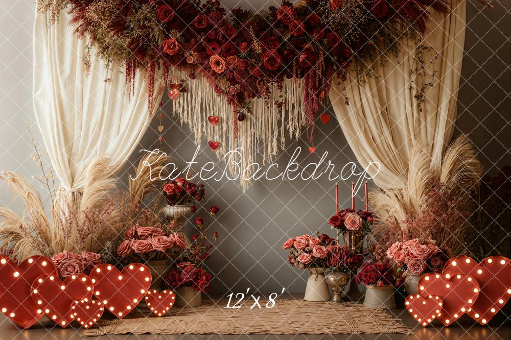 Kate Saint Valentin Fleurs Pampas Coeurs Toile de fond conçue par Emetselch