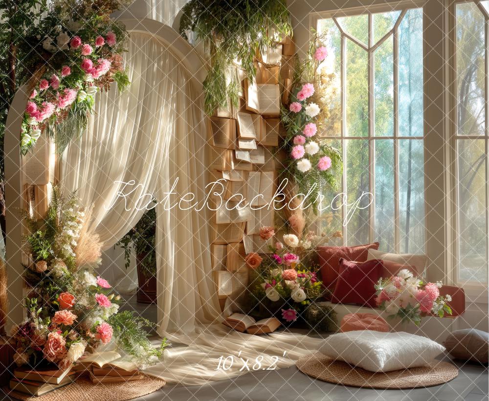 Kate Arche Fleurs Livres Soleil Beige Toile de fond conçue par Mini MakeBelieve - Kate Backdrop FR
