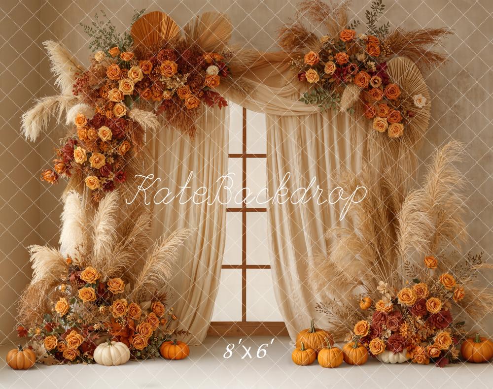 Kate Automne Boho Fleurs Citrouilles Toile de fond en Laine conçue par Emetselch - Kate Backdrop FR