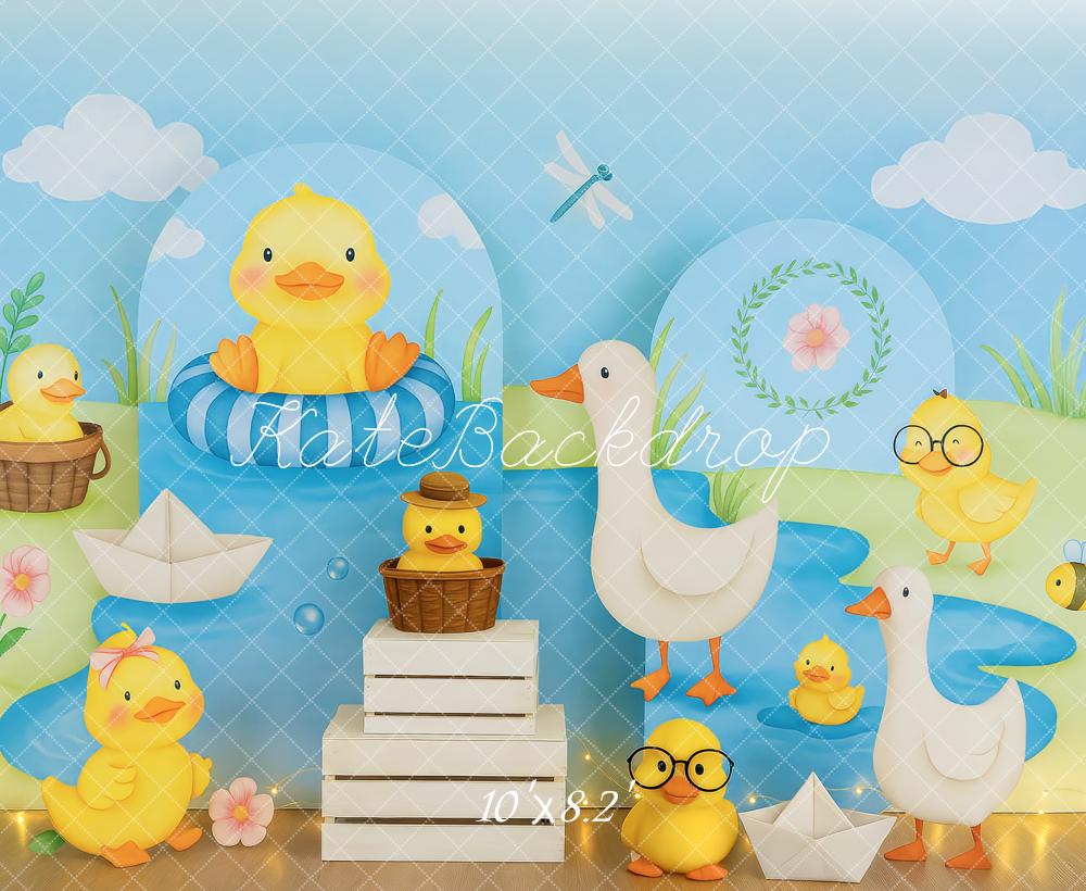 Kate Canards Bébés Étang Bleu Toile de fond conçue par Patty Roberts - Kate Backdrop FR