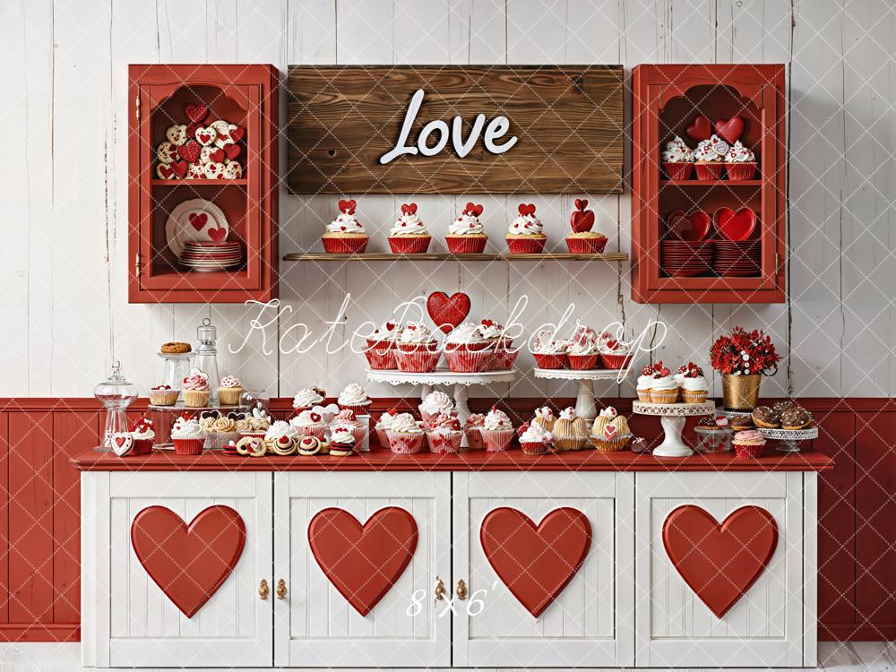 Kate Saint Valentin Cuisine Coeurs Toile de fond en Laine conçue par Emetselch - Kate Backdrop FR