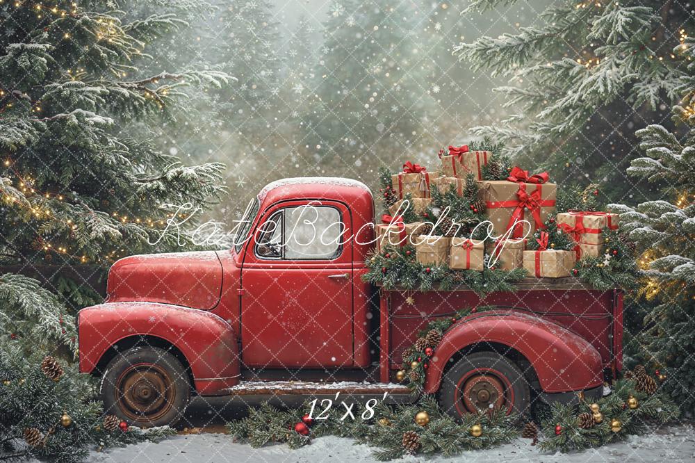 Kate Noël Camion Cadeaux Sapins Toile de fond en Laine conçue par Emetselch - Kate Backdrop FR