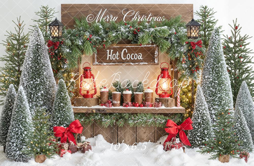 Kate Noël Chocolat Chaud Sapins Neige Toile de fond conçue par Emetselch - Kate Backdrop FR