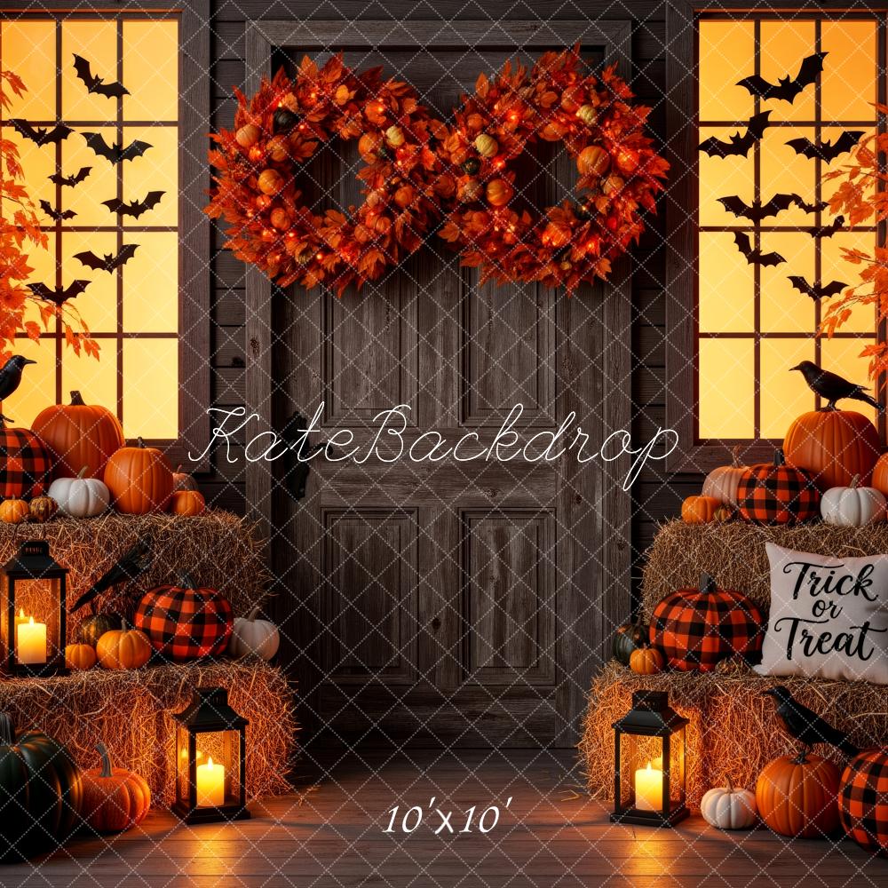 Kate Halloween Citrouilles Feuilles Fenêtre Toile de fond conçue par Patty Roberts